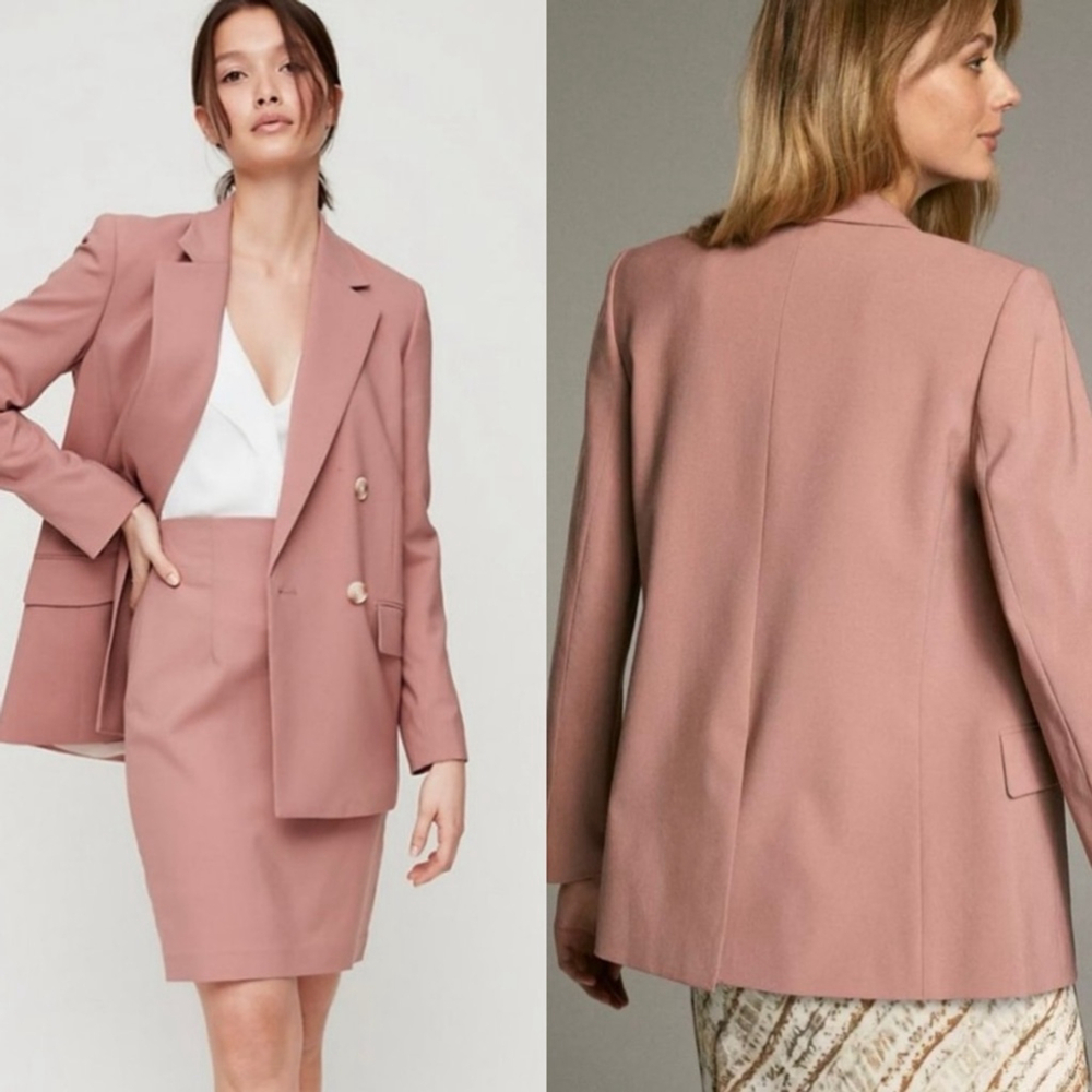 Babaton Leopard Blazer Wool Double Breasted Oversized Pink Aritzia 4
